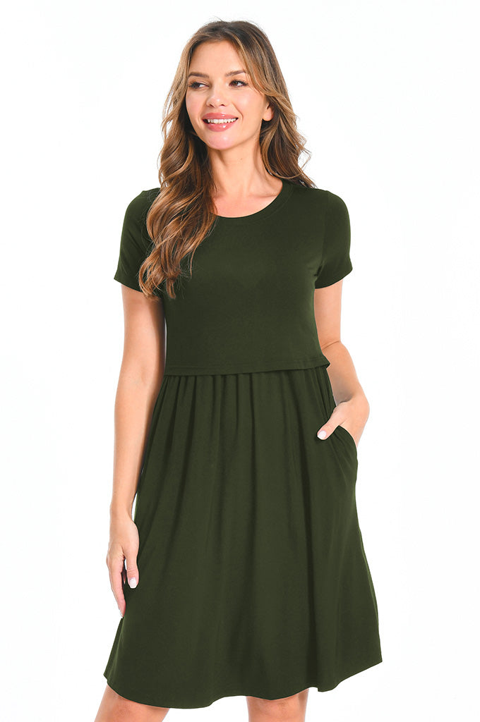 Bearsland Women's Short Sleeves Nursing Dresses with Pockets