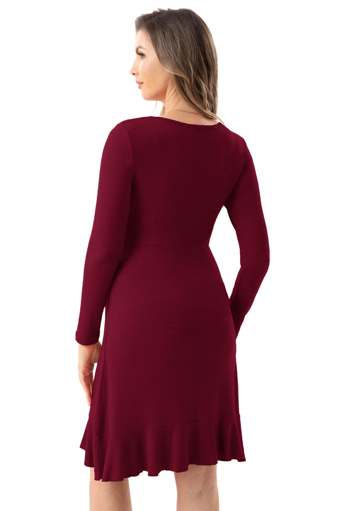 Bearsland Long Sleeve Ruffle Hem Maternity Dress