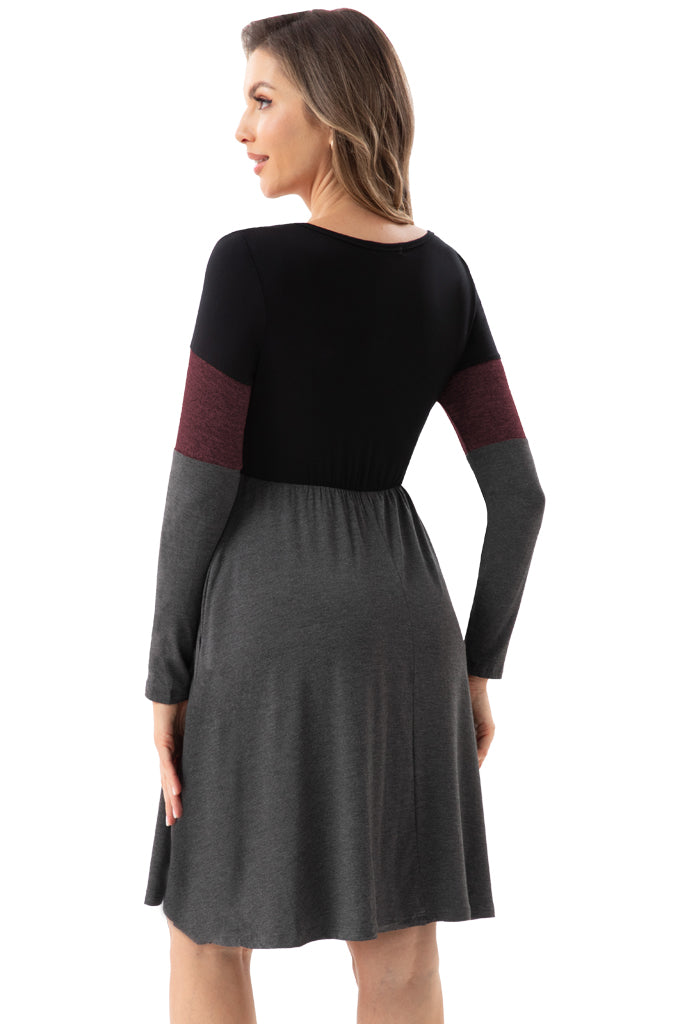 Bearsland Women's Long Sleeve Patchwork Maternity Dress