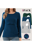 Women's Maternity Nursing Tops Comfy Long Sleeve Breastfeeding T-Shirt 3-Pack