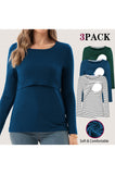 Women's Maternity Nursing Tops Comfy Long Sleeve Breastfeeding T-Shirt 3-Pack