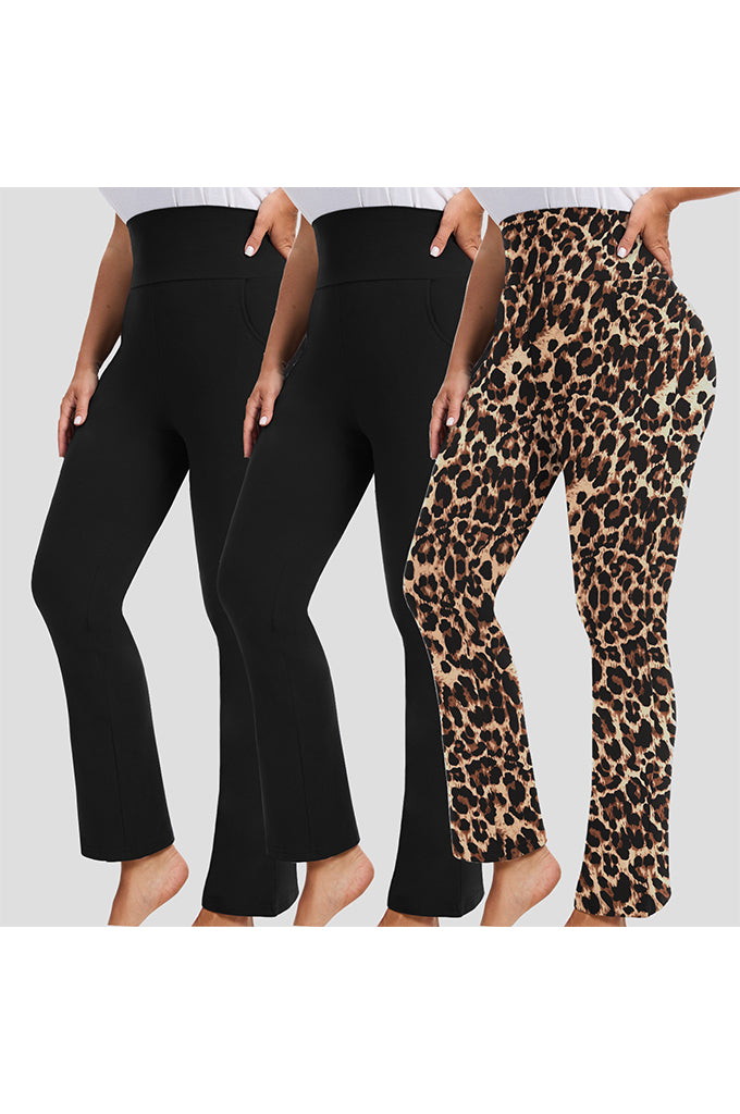 Womens Plus Size Flare Leggings with Pocket 3-Pack