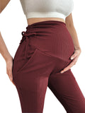 Bearsland Women's Plus Size Maternity Pants with Drawstring 2-Piece Set