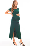 Women's Short Sleeve Maternity Dress Ruched Split Pregnancy Maxi Dresses 2-Pack