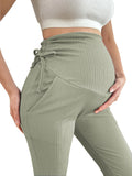 Bearsland Women's Plus Size Maternity Pants with Drawstring 2-Piece Set