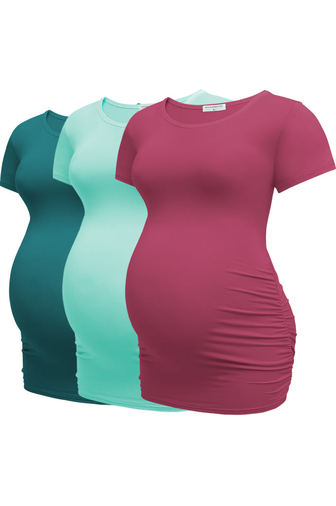 Bearsland Women's Maternity T-Shirt 3-Pack Classic Side Ruffle