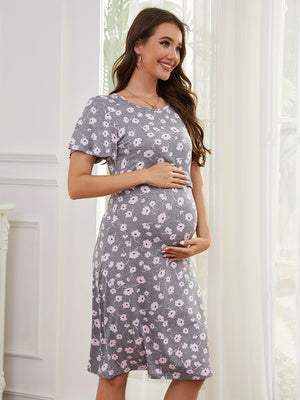 Bearsland Women's Short-Sleeve Crew-Neck Printed Nursing Dress