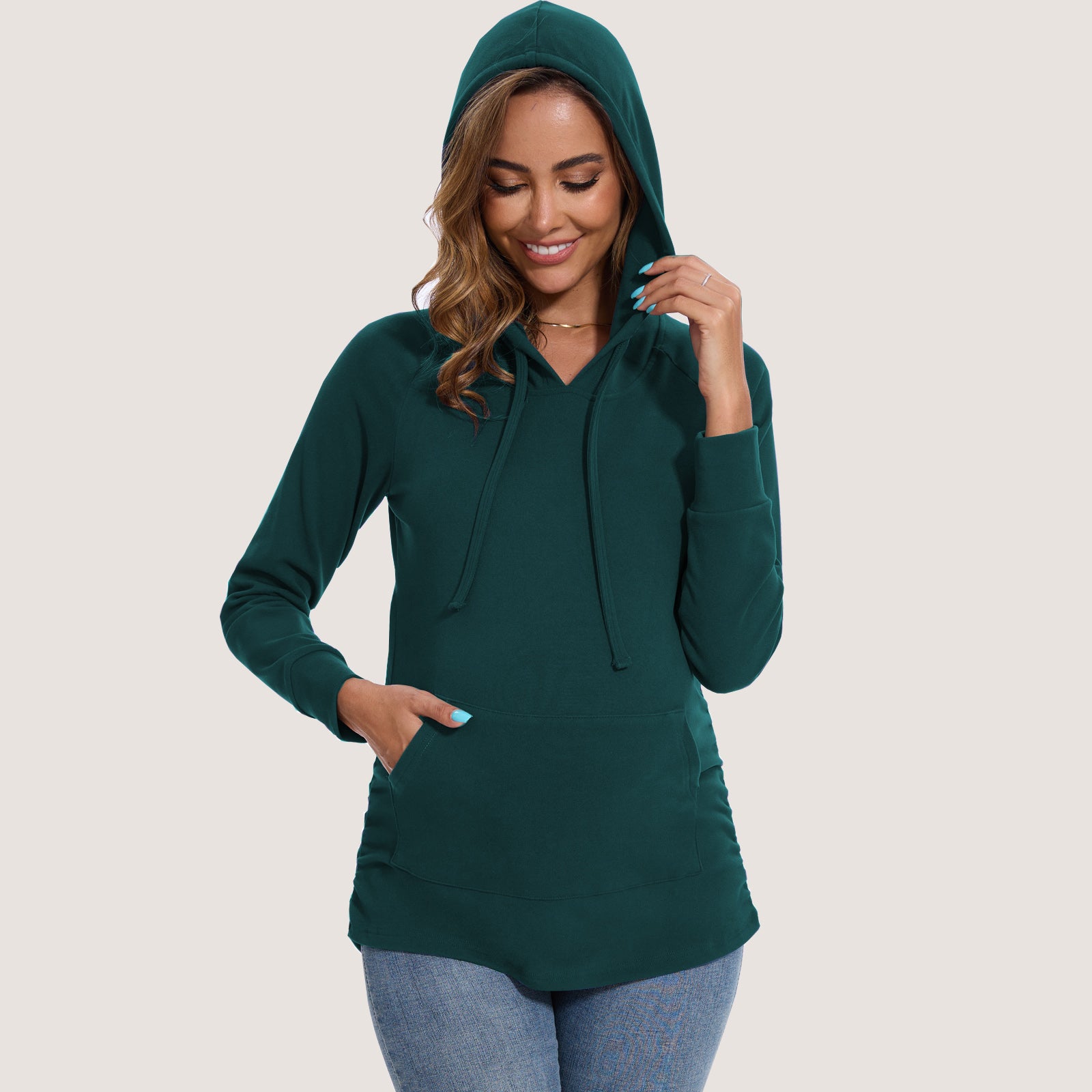 Bearsland Women's Maternity Hoodie Long Sleeves Shirt Casual V neck Top