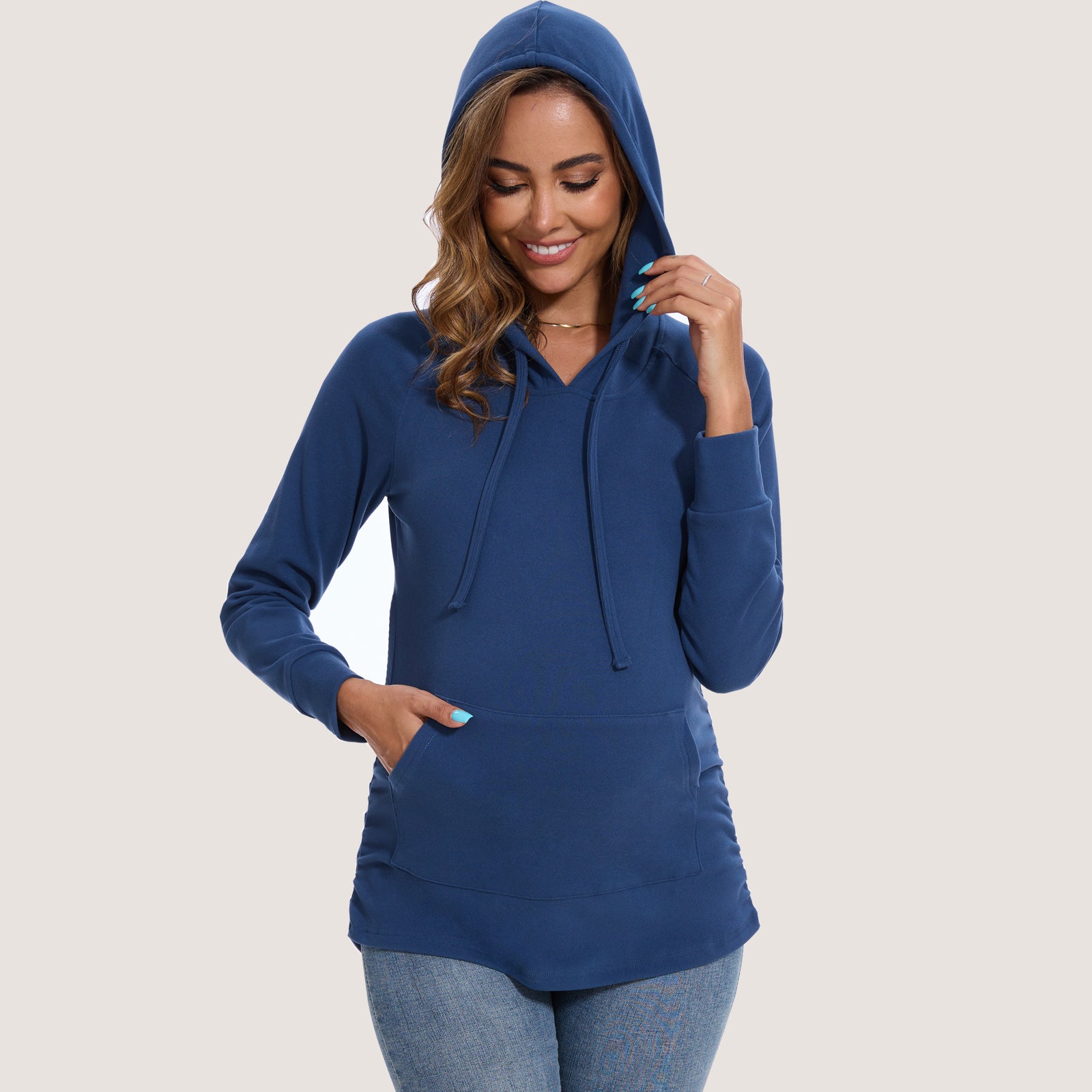 Bearsland Women's Maternity Hoodie Long Sleeves Shirt Casual V neck Top