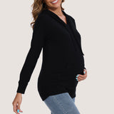 Bearsland Women's Maternity Hoodie Long Sleeves Shirt Casual V neck Top