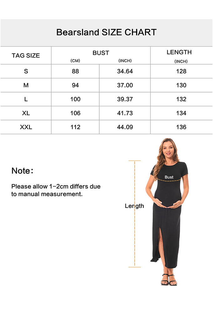 Women's Short Sleeve Maternity Dress Ruched Split Pregnancy Maxi Dresses 2-Pack