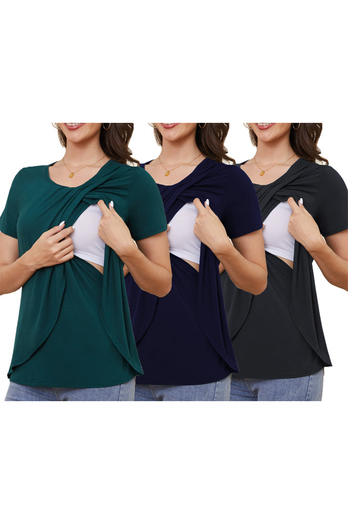 Beaisland Maternity Shirts Short Sleeve Nursing Tops, 3-Pack