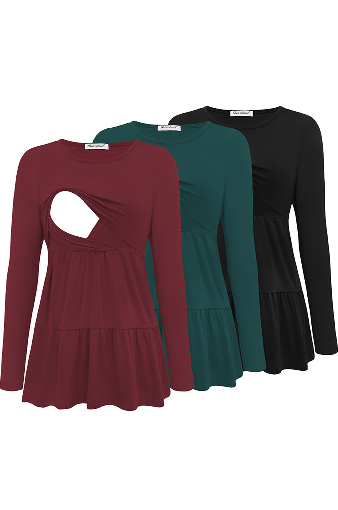 Bearsland Women’s Nursing Top 3pack Long Sleeve Scoop Neck Breastfeeding Shirts