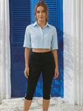 Bearsland Women's Maternity Cropped Pants  with Small Slits and Buttons at the Hem