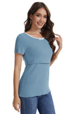 Bearsland round-neck, colour-blocked neckline nursing top in ribbed fabric, with a small bow at the neckline