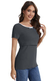 Bearsland round-neck, colour-blocked neckline nursing top in ribbed fabric, with a small bow at the neckline