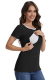 Bearsland round-neck, colour-blocked neckline nursing top in ribbed fabric, with a small bow at the neckline