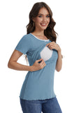 Bearsland round-neck, colour-blocked neckline nursing top in ribbed fabric, with a small bow at the neckline