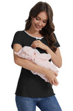 Bearsland round-neck, colour-blocked neckline nursing top in ribbed fabric, with a small bow at the neckline