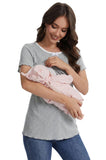 Bearsland round-neck, colour-blocked neckline nursing top in ribbed fabric, with a small bow at the neckline