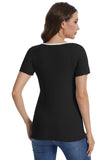Bearsland round-neck, colour-blocked neckline nursing top in ribbed fabric, with a small bow at the neckline