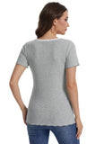 Bearsland round-neck, colour-blocked neckline nursing top in ribbed fabric, with a small bow at the neckline