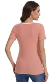 Bearsland round-neck, colour-blocked neckline nursing top in ribbed fabric, with a small bow at the neckline