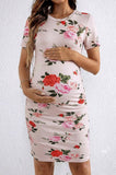 Bearsland Women's Summer Short-Sleeve Maternity Dress with Pleated Design