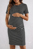 Bearsland Women's Summer Short-Sleeve Maternity Dress with Pleated Design