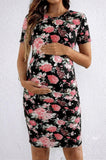 Bearsland Women's Summer Short-Sleeve Maternity Dress with Pleated Design