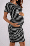 Bearsland Women's Summer Short-Sleeve Maternity Dress with Pleated Design