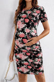 Bearsland Women's Summer Short-Sleeve Maternity Dress with Pleated Design