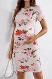 Bearsland Women's Summer Short-Sleeve Maternity Dress with Pleated Design