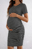 Bearsland Women's Summer Short-Sleeve Maternity Dress with Pleated Design