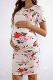 Bearsland Women's Summer Short-Sleeve Maternity Dress with Pleated Design
