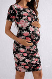 Bearsland Women's Summer Short-Sleeve Maternity Dress with Pleated Design
