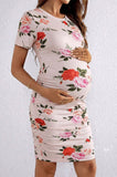 Bearsland Women's Summer Short-Sleeve Maternity Dress with Pleated Design