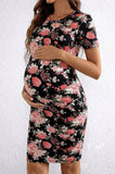 Bearsland Women's Summer Short-Sleeve Maternity Dress with Pleated Design