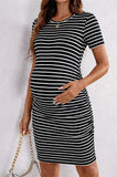 Bearsland Women's Summer Short-Sleeve Maternity Dress with Pleated Design