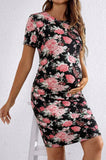 Bearsland Women's Summer Short-Sleeve Maternity Dress with Pleated Design
