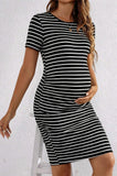 Bearsland Women's Summer Short-Sleeve Maternity Dress with Pleated Design