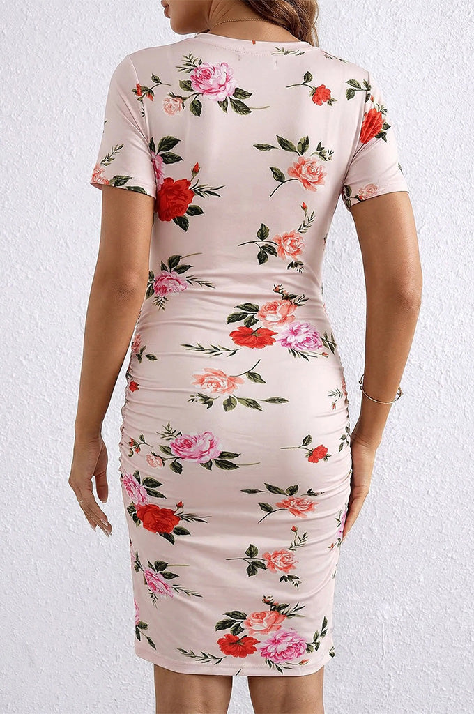 Bearsland Women's Summer Short-Sleeve Maternity Dress with Pleated Design
