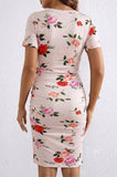 Bearsland Women's Summer Short-Sleeve Maternity Dress with Pleated Design