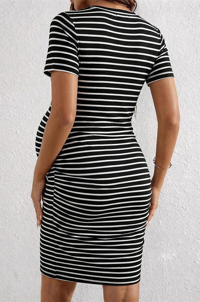 Bearsland Women's Summer Short-Sleeve Maternity Dress with Pleated Design