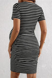 Bearsland Women's Summer Short-Sleeve Maternity Dress with Pleated Design