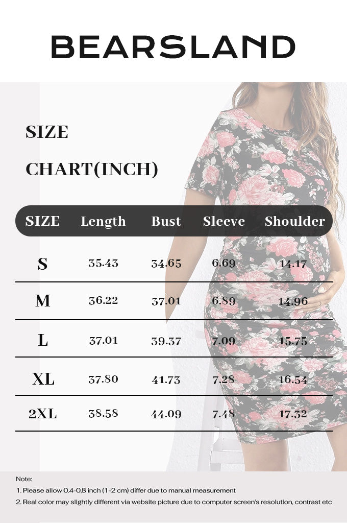 Bearsland Women's Summer Short-Sleeve Maternity Dress with Pleated Design