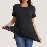 Women's Maternity Tops Crewneck Short Sleeve Shirts Casual Loose Tunic Tops Split Hem Ribbed Summer Blouses Pregnancy Clothes