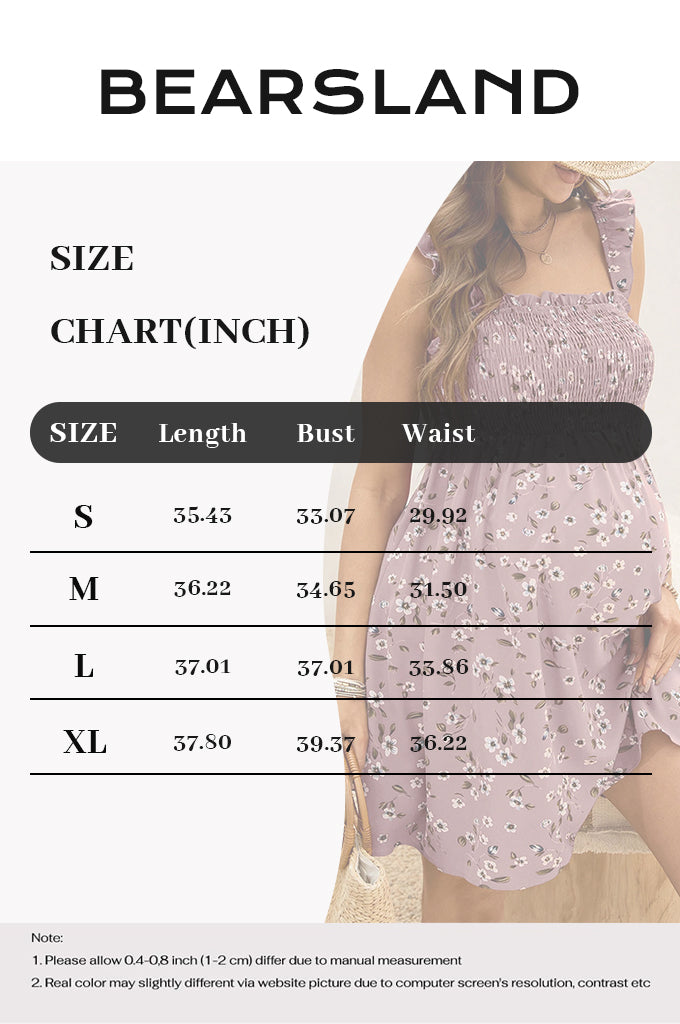Bearsland Women's Floral Maternity Dress with Spaghetti Straps