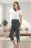 Bearsland Women's Maternity Cropped Pants  with Small Slits and Buttons at the Hem