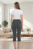 Bearsland Women's Maternity Cropped Pants  with Small Slits and Buttons at the Hem